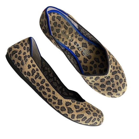 Rothy's The Flat Animal Print Shoes Womens 7 Spotted Leopard Cheetah Ballerina - Picture 1 of 8